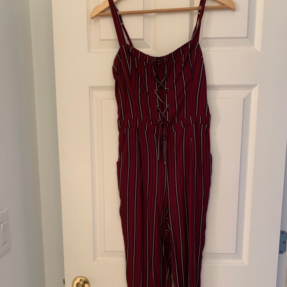 Hollister maroon striped jumpsuit
